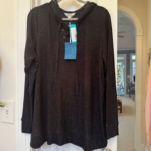 NEW Market & Spruce Luxe Soft Heathered Black Charcoal Lace-Up hoodie sweater